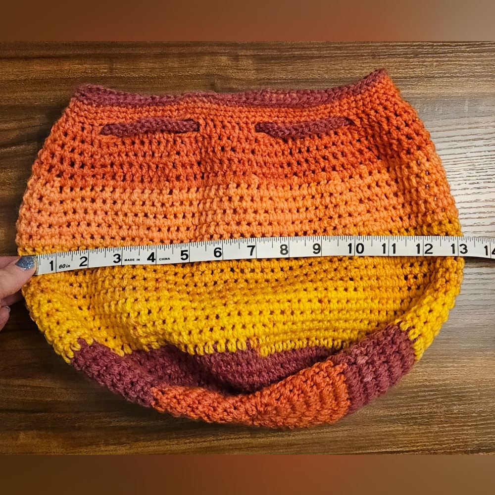 Crochet Drawstring Backpack - Orange & Yellow - image 4